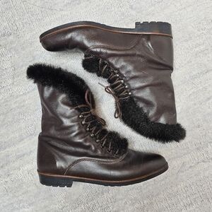 VTG La CANADIENNE Leather Lace-Up Boots with Fur Trim